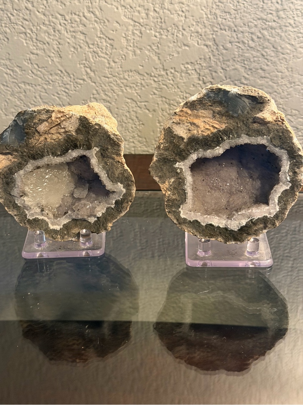 2 Banded White Agate Sparking Quartz Crystal Coconut Geodes Mexico  2.4lbs